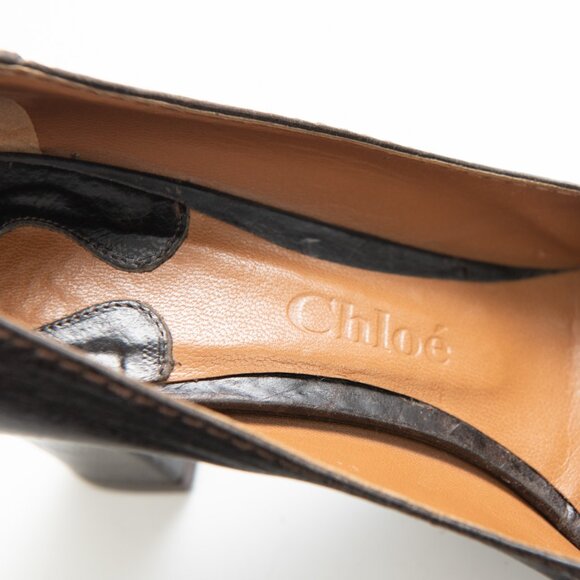 Chloe Leather Pumps Block Heel Shoes Made In Italy Brown Size 36 - Picture 5 of 10